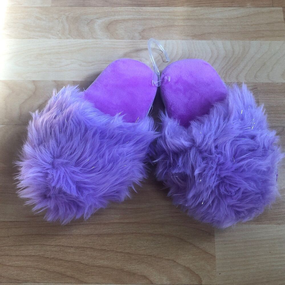New Girls Furry Purple Slippers Size M